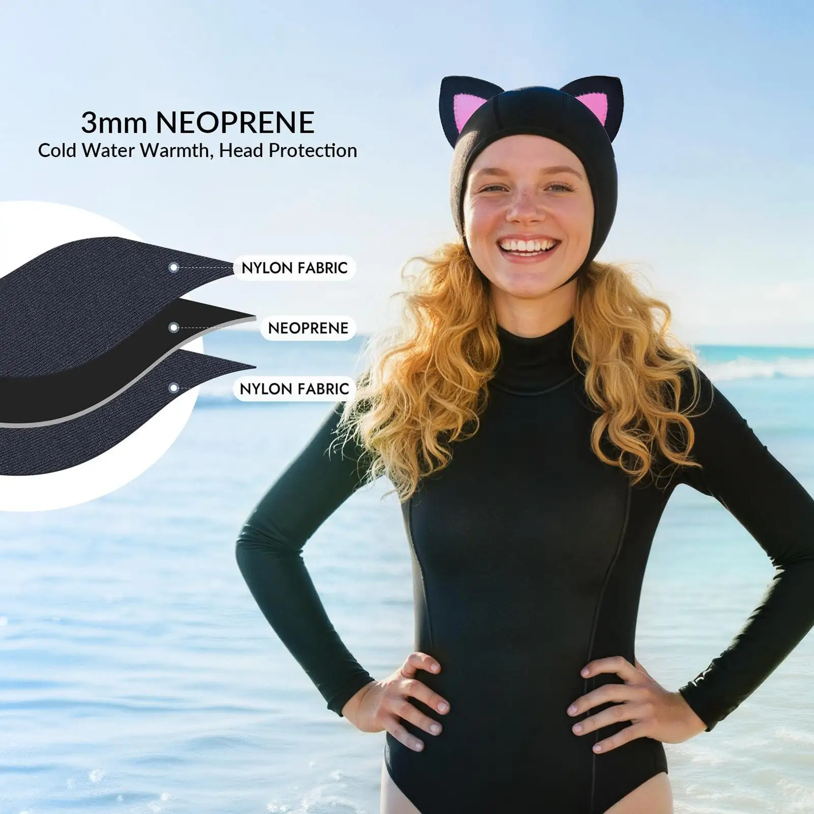 

Neoprene Wetsuit Hood Adjustable Thermal Head Cover Cute Cat Ears Diving Hat For Snorkeling Surfing Sailing Kayaking Water