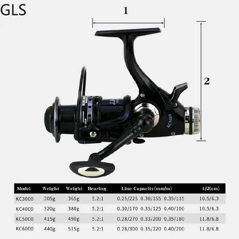 2024 NEW 5.2:1 Gear Ratio Spinning Fishing Reel Full Metal Spool 3000 4000 5000 6000 KC-Series 13+1BB Carp Fishing Wheel