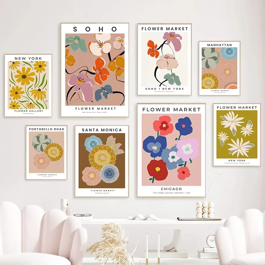 Flower Market Gallery Daisy Peony Abstract City Art Oil Painting Nordic Poster Printmaking Living Room Home Decoration Pictures
