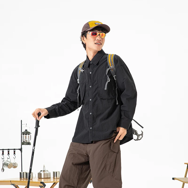 Outdoor Hiking Water-Resistant Work Shirt Men Streetwear Lightweight Breathable Moisture-Wicking Quick-Drying Long-Sleeve Shirt