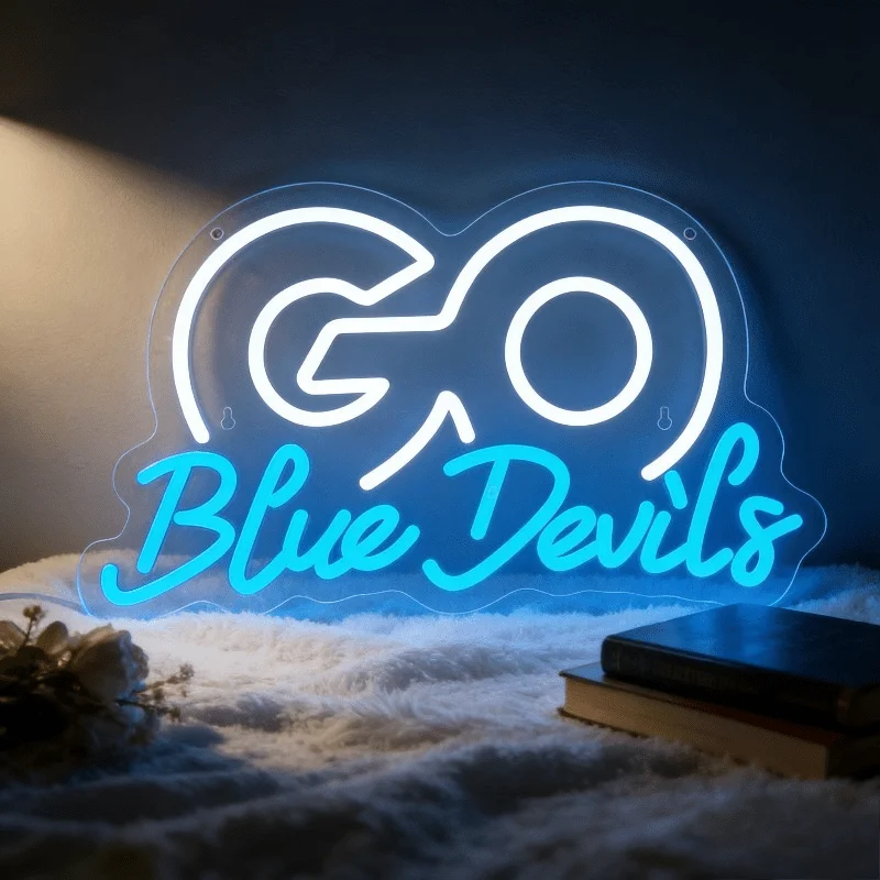 Go Blue Devils Neon Sign LED USB Neon Light for Viewing Party Club Game Room Sports Bar Wall Decor Sports Fan Birthday Gift