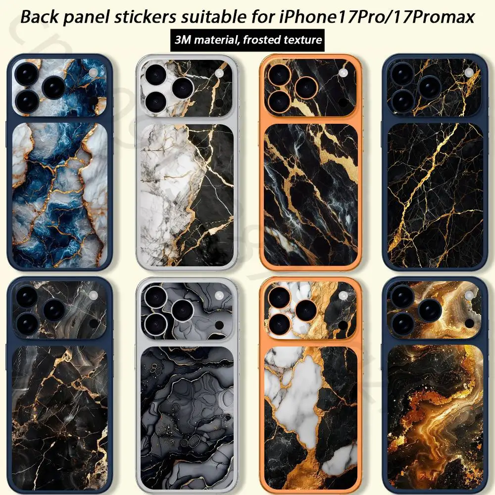 

B-Black Gold Marble Art For iPhone 17 pro Max /17 pro Full Cover Decal Skin Wrap 3D Colorful Rear Protective Sticker Film