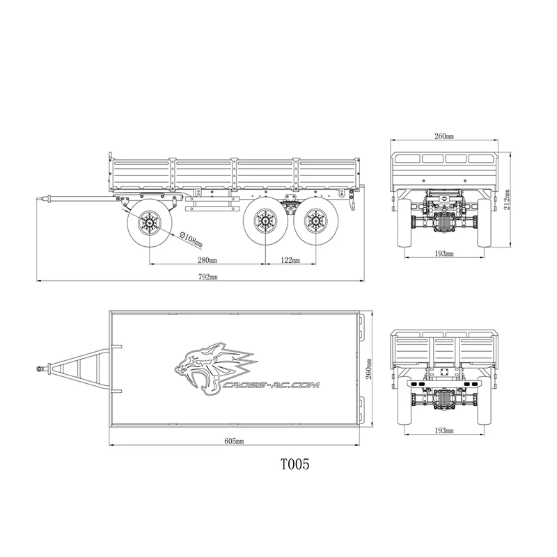 1/12 CROSS RC 3 Axles Full Trailer Truck KIT T005 Tractor Model Bucket 90100013 TH10471