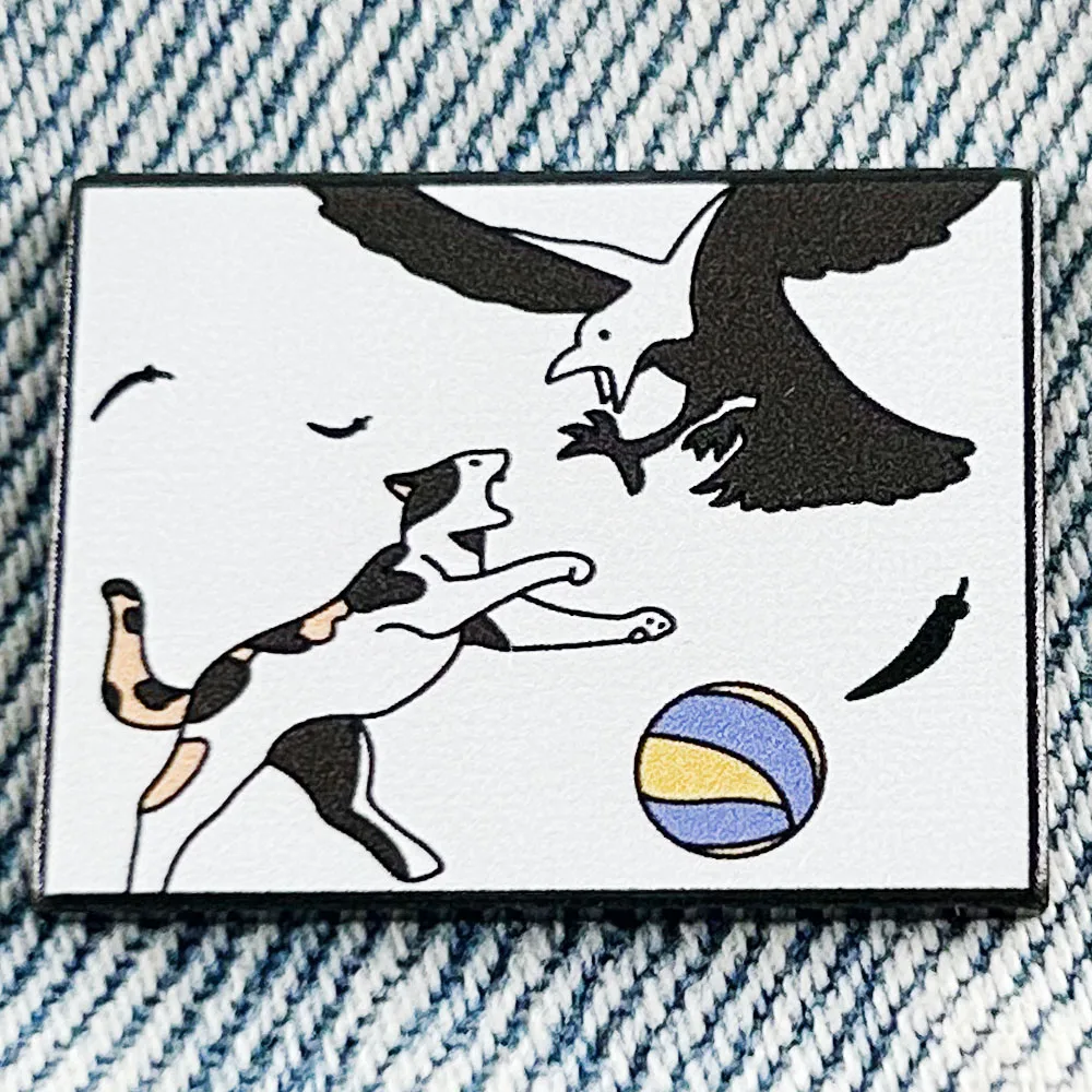 Haikyuu Peripheral Badge Cat And Eagle Playing Volleyball Enamel Pin Comics Jewelry Novelty Fun Accessories