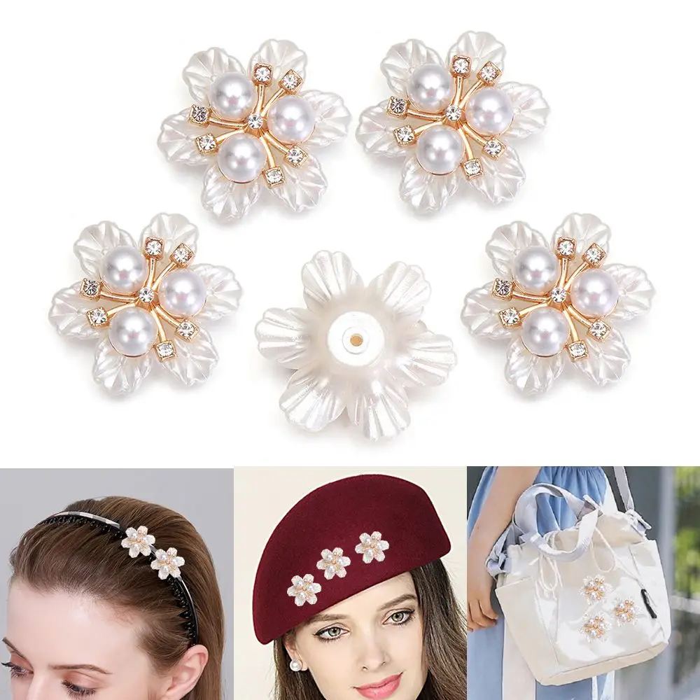 

5 шт. блестящих заколок для волос в форме цветка, жемчужные пуговицы, стразовые пуговицы, заколки для головных уборов