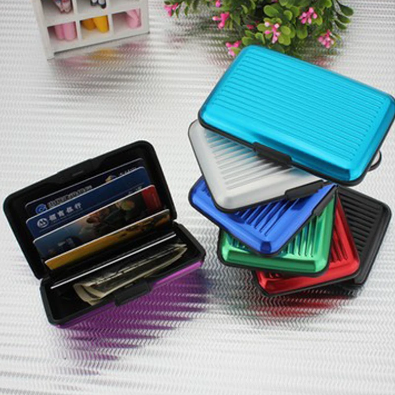 

New Arrival Men Aluminum Bank Cards Holders Blocking Hard Case Small Wallet Solid Credit Anti-RFID Scanning Protect Card Holder