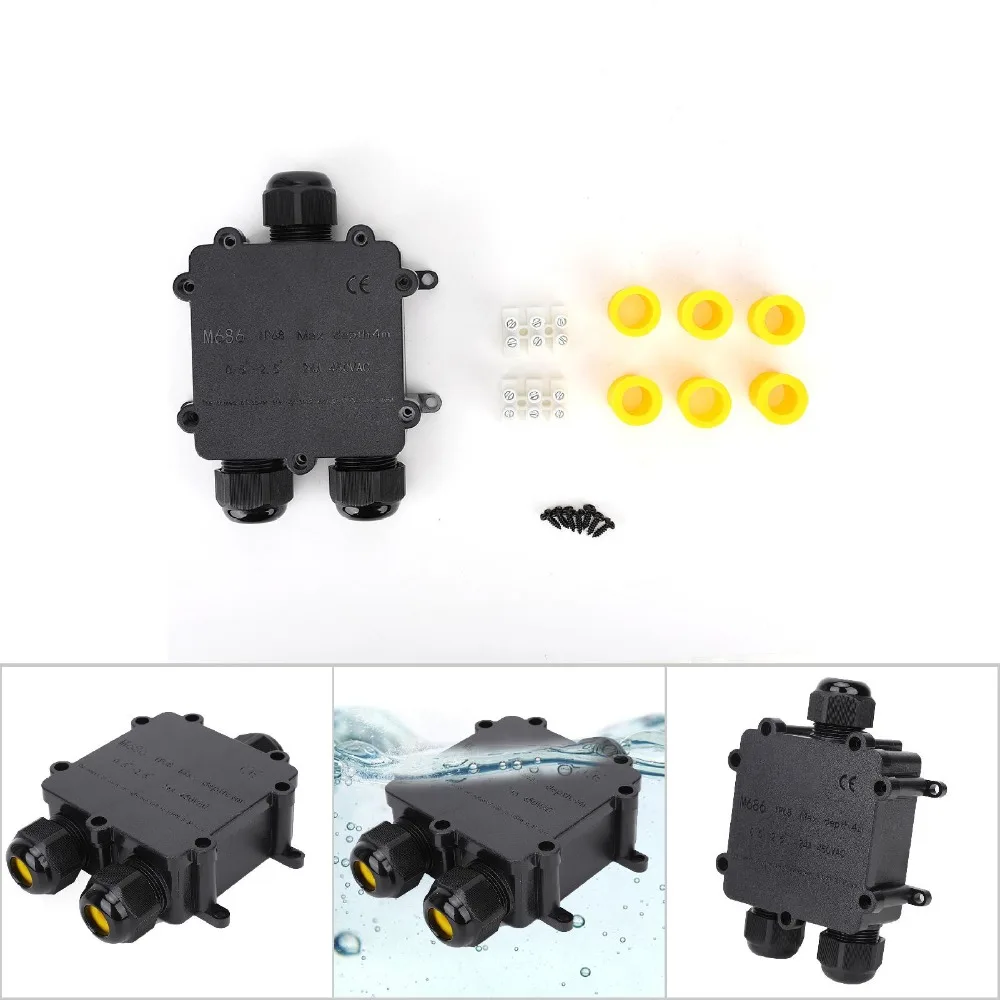لصق صندوق M686 صندوق وصلات Y نوع 3-Way صندوق وصلات كابل مقاوم للماء Ø4-14mm IP68 صندوق وصلات كهربائية حماية الكابل