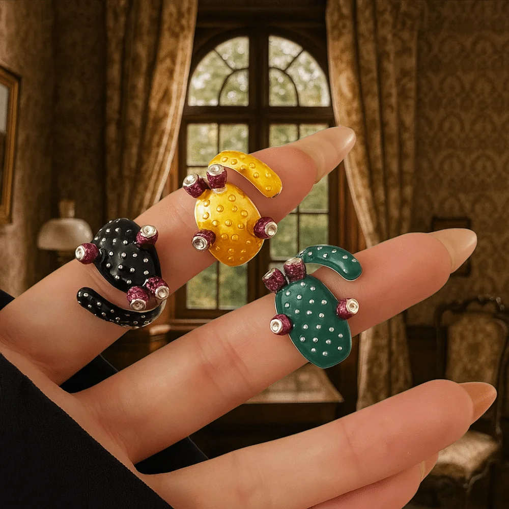 لطيف نازف النفط الصبار بالتنقيط النفط الدائري الكورية نمط مجوهرات اكسسوارات اللوحة حلقة سبيكة هندسية المينا الدائري صديق #5