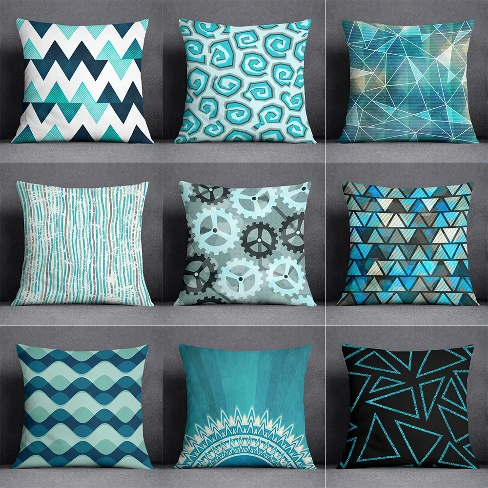 Nordic minimalist blue geometric printing cushion cover for home living room sofa office decoration pillow