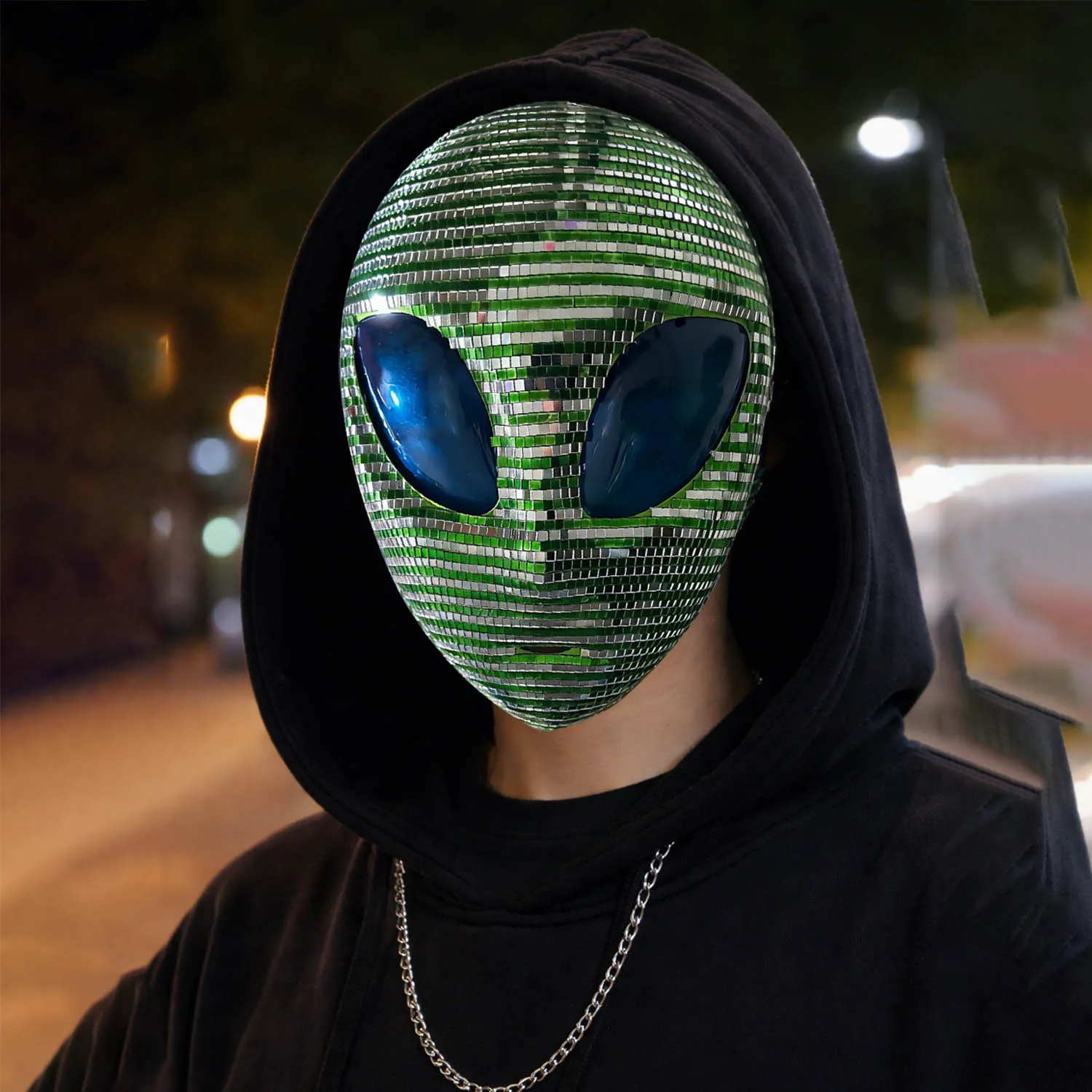 Disco Mirror Tile Alien Mask Reflective Sequins Full Face Mask Adult Halloween Cosplay Masquerade Rave Party Costume Accessory