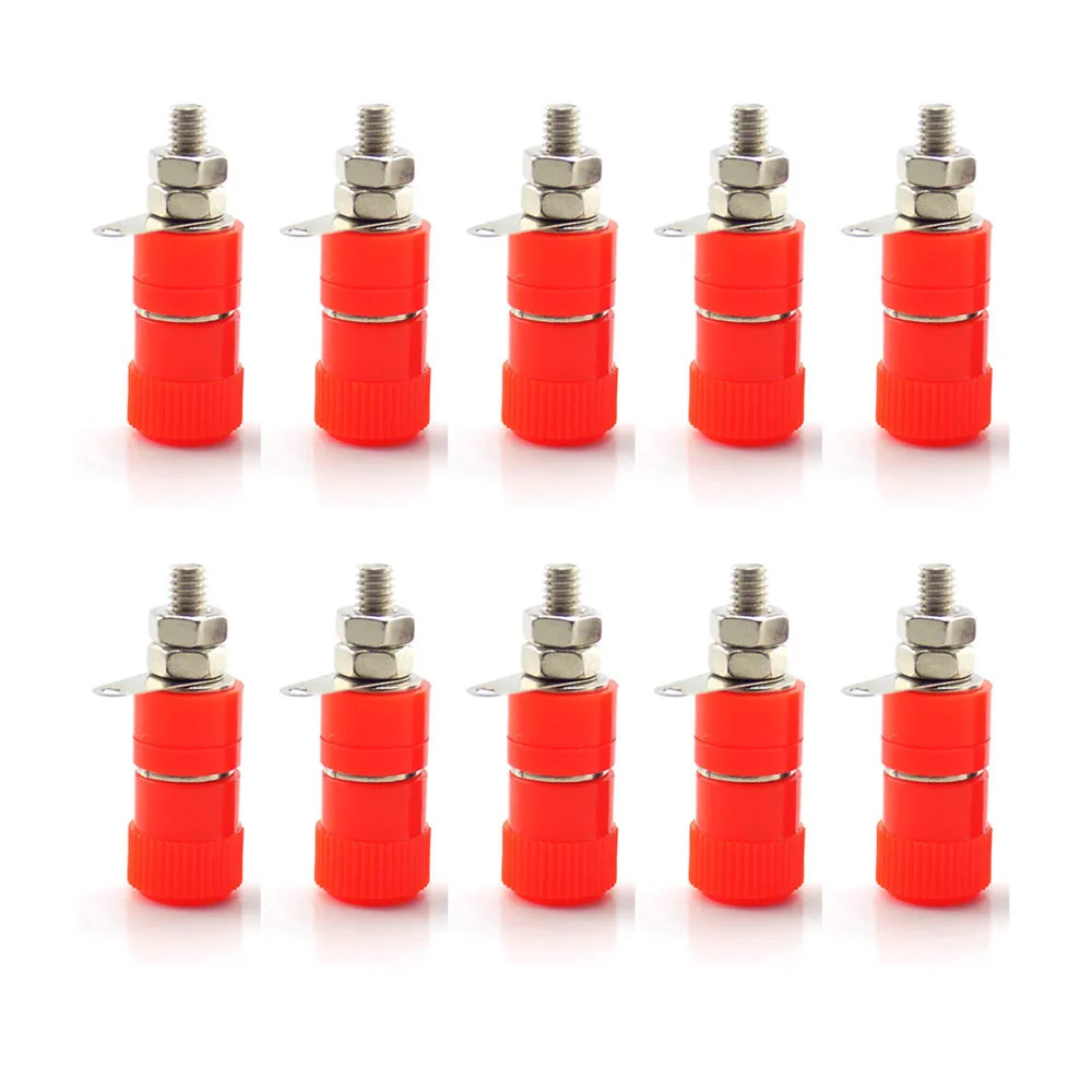 10 Uds. Conectores Banana de 4mm, terminales de empalme para amplificador, Terminal de altavoz, conector de Audio, conectores DIY rojos y negros