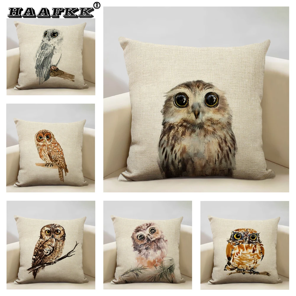 Lovely Animal Owl Cushion Cover 45x45cm Linen Pillow Case Sofa Pillowcase Suitable for All Kinds of Occasions Bar Decoration