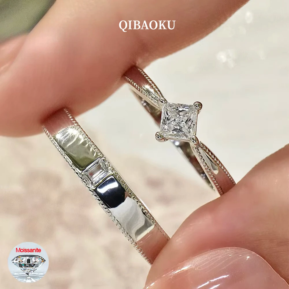 QIBAOKU Princess/Emerald Moissanite Couple Rings S925 Sterling Silver for Women Men Proposal Engagement Bands Jewelry Gift 2026
