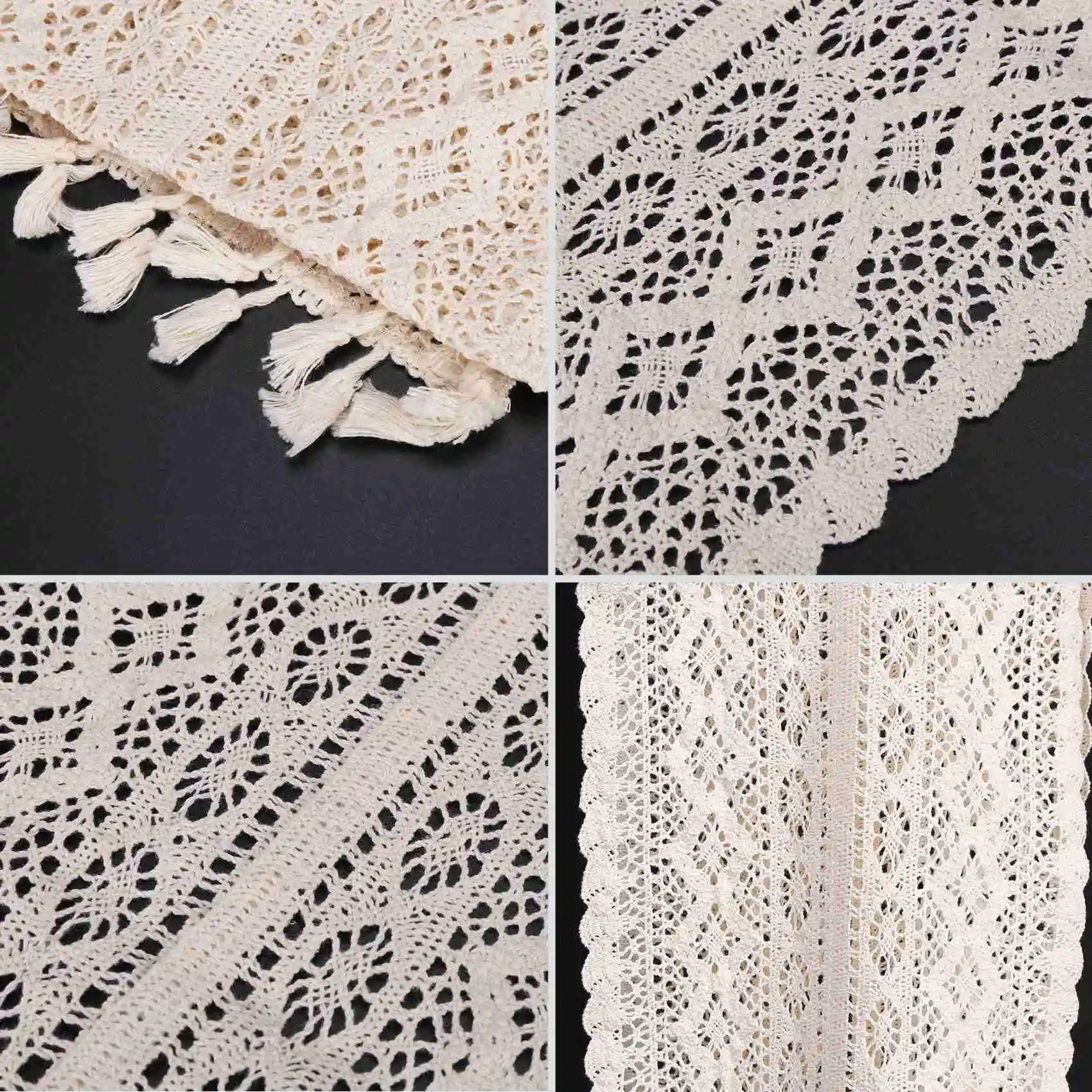 ABSE-Elegant Cream Crochet Lace Macrame Table Runner With Tassels For Rustic Wedding Decoration And Farmhouse Table Decor
