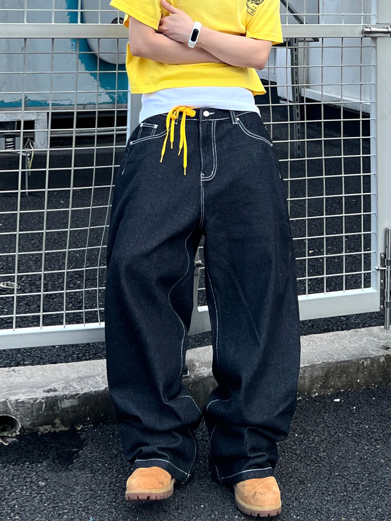 Men's Minimalist Y2K Style Jeans, Retro Black Star Embroidered Baggy Wide-Leg Pants For Men,Versatile Loose-Fitting Casual Denim