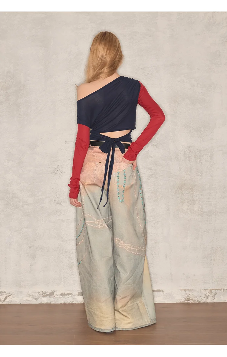 Y2K Dames Retro Jeans 3D Hangende Decoratie Afdrukken Losse Trendy Cool Joggingbroek Streetwear