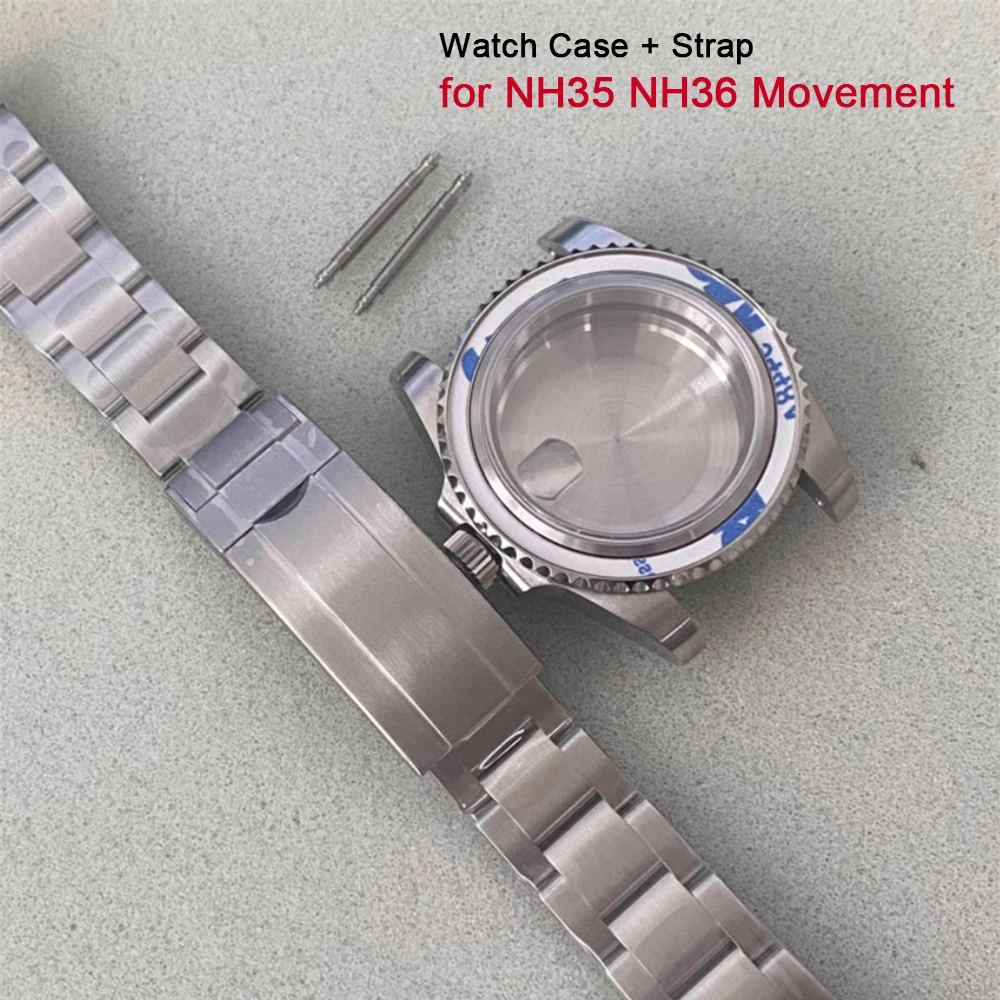 

For NH36 NH35 Watch Case + Watch Strap 40mm Sapphire Glass Stainless Steel Case Watchband No Bezel Spare Parts