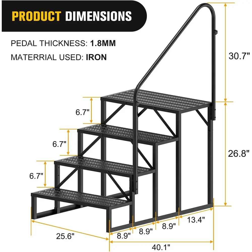 درج RV خارجي محمول مع 4 خطوات ودرابزين مضاد للانزلاق لأحواض الاستحواض الساخنة والمعسكر ومقطورات السفر