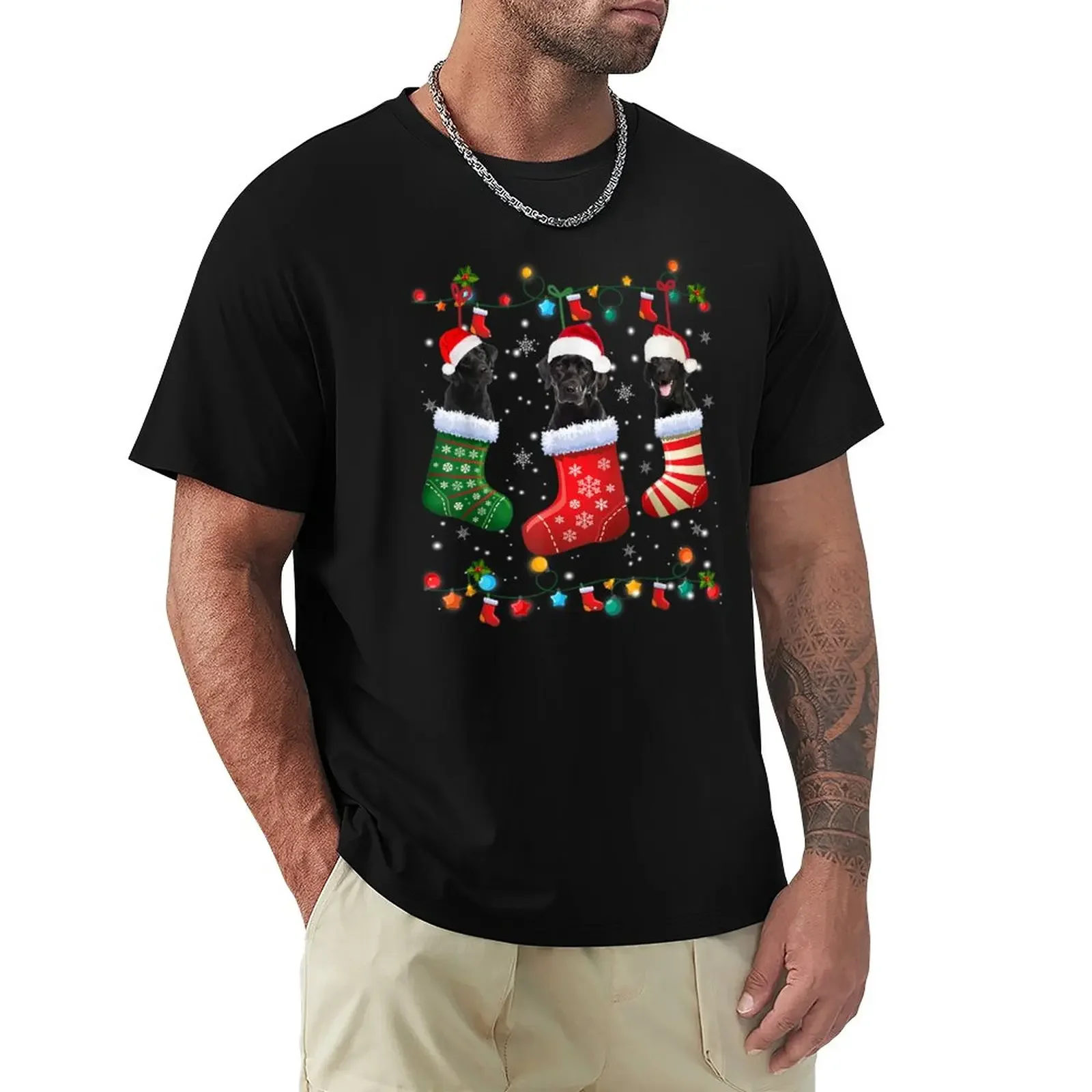 Black Lab Labrador Christmas Socks Funny Xmas Pajama Dog T-Shirt sweat oversizeds T-shirt men oversizeds summer top t shirt men