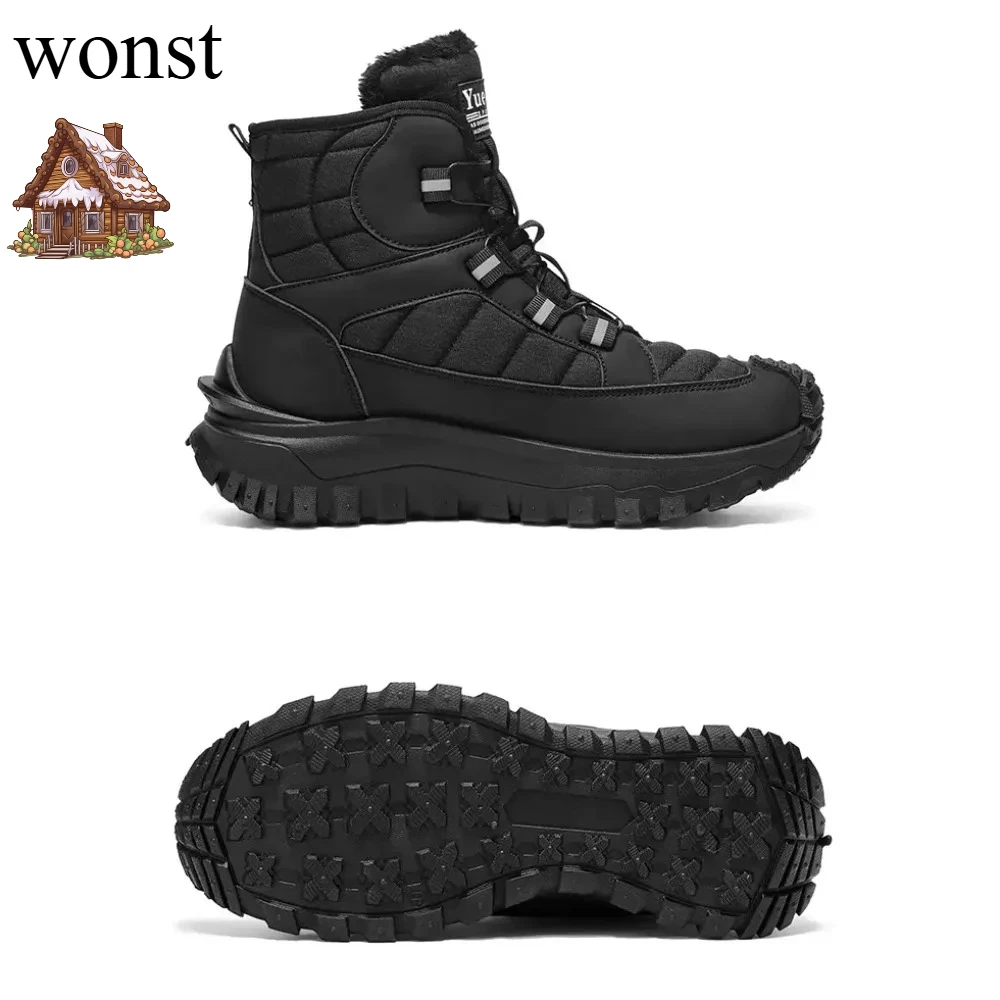

2025 wonst luxury brand Winter New Swivel Buckle Fleece Waterproof Snow Boots Outdoor Non-slip and Wear-resistant men boots