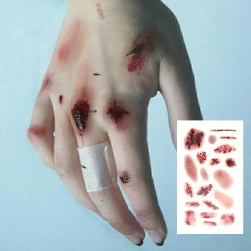6 Sheets 3D Fake Scar Tattoos Stickers Realistic Temporary Bloody Wound Halloween Horror DIY Makeup