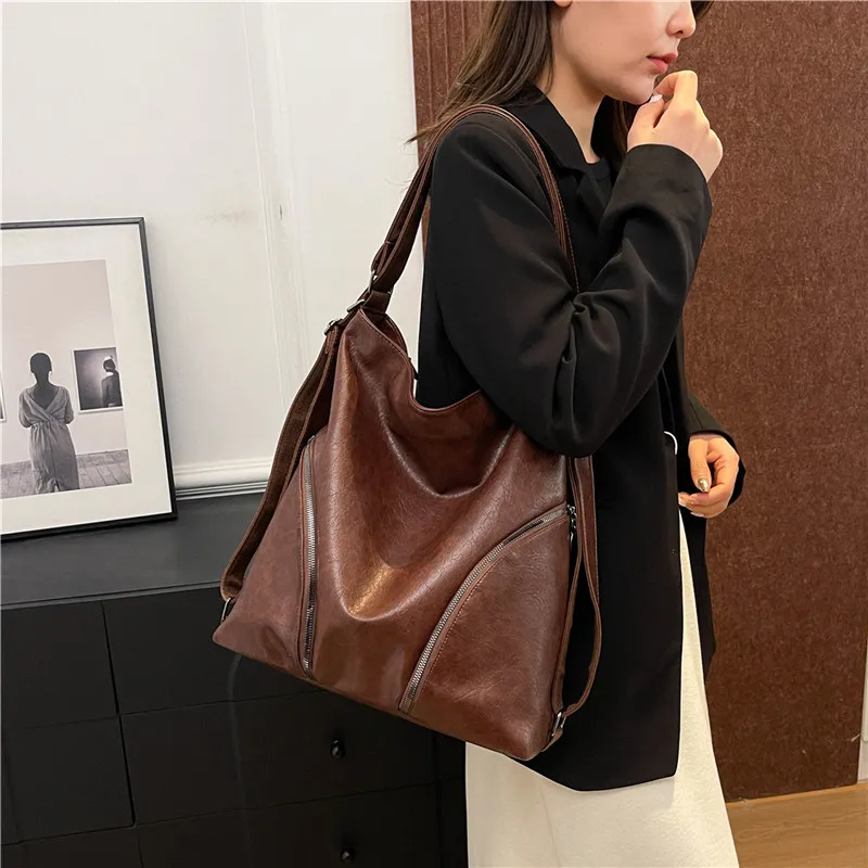 

Стильная женская сумка-тоут из искусственной кожи, многофункциональная сумка через плечо на молнии, женская модная офисная сумка