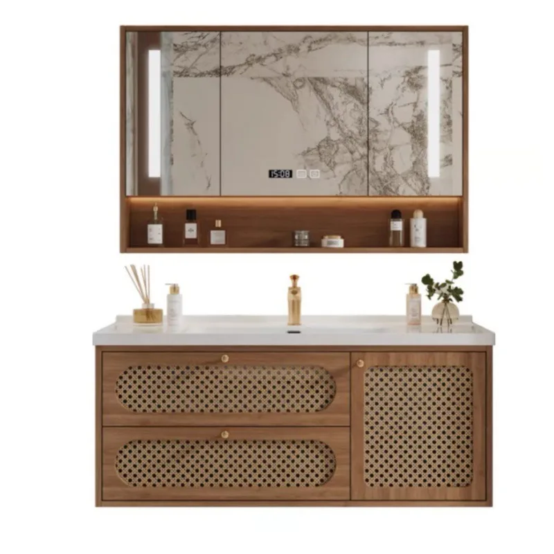 

D Log wind rattan bathroom cabinet, integrated ceramic basin combination