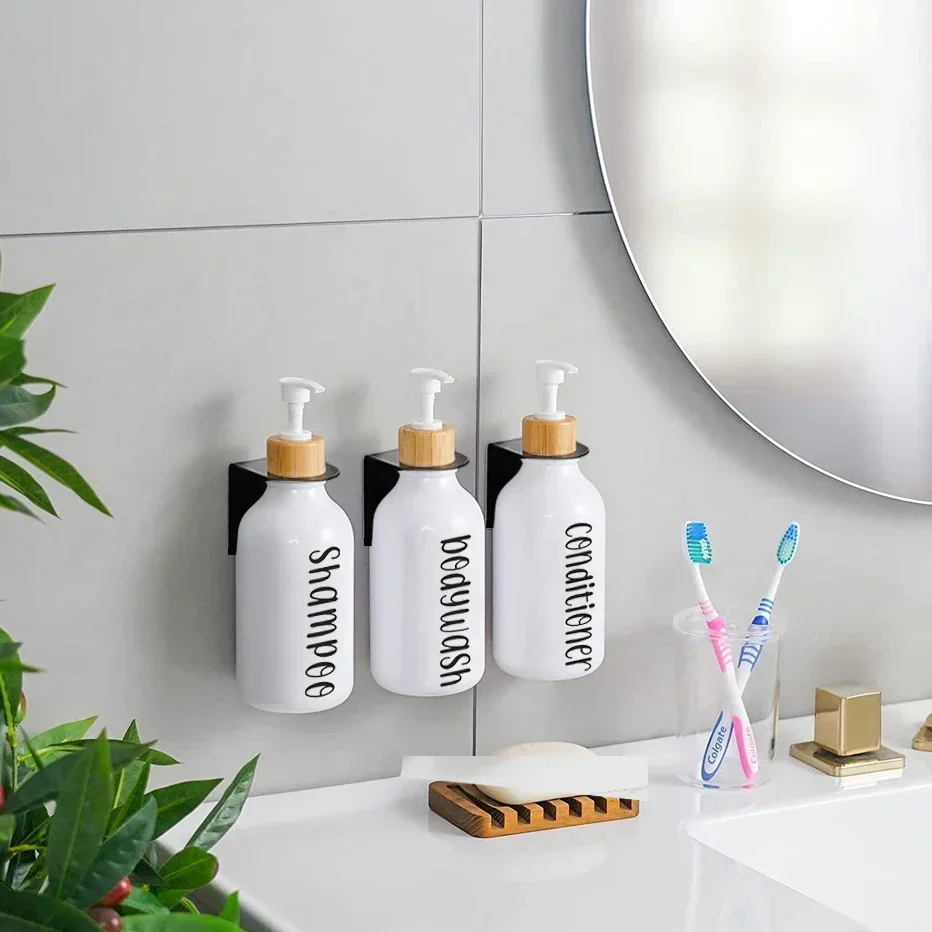 500ml bathroom dispenser, shampoo and conditioner, bath soap bottle, lotion, bamboo pump, soap dispenser, label sticker