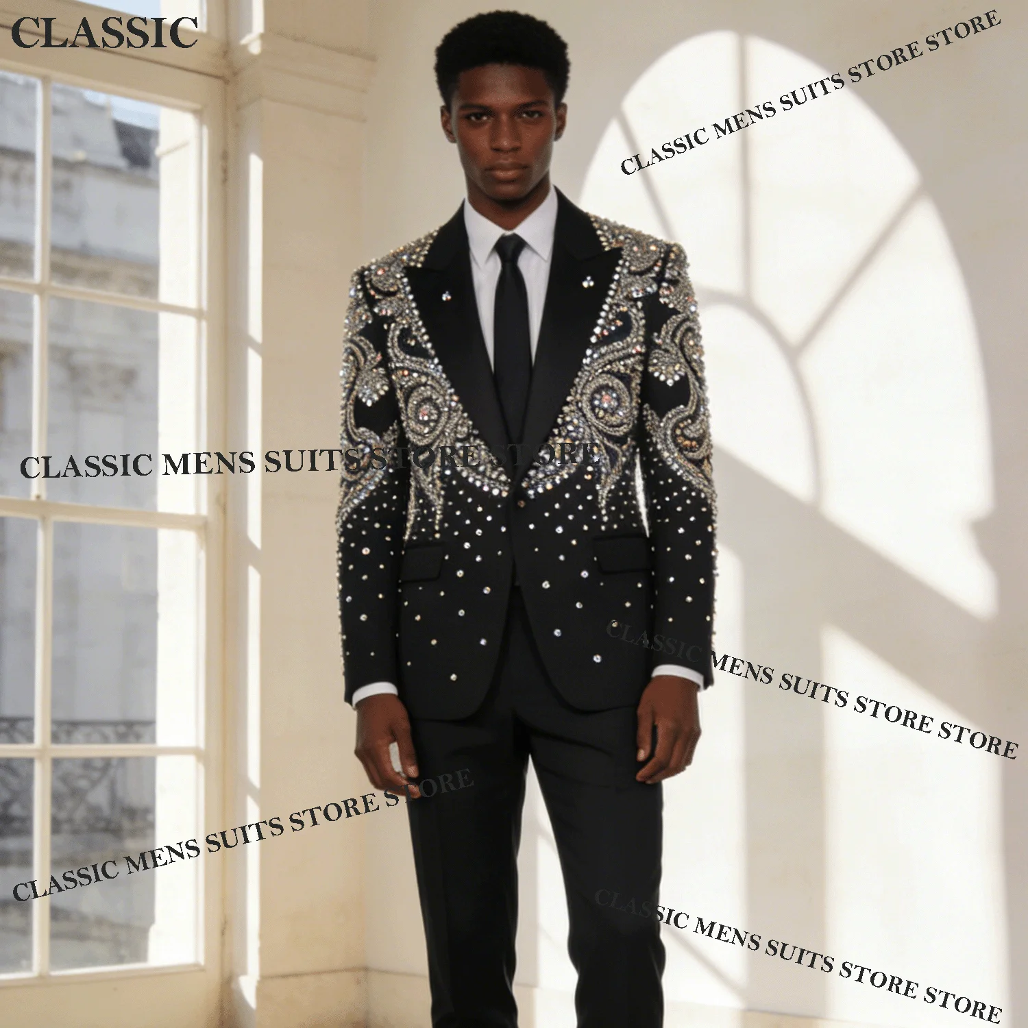 

Модные мужские костюмы с металлическим ювелирным орнаментом, смокинг на заказ, комплект из трех предметов для свадьбы, жениха, мужской пиджак для выпускного вечера, тонкий вечерние Ternos Completo