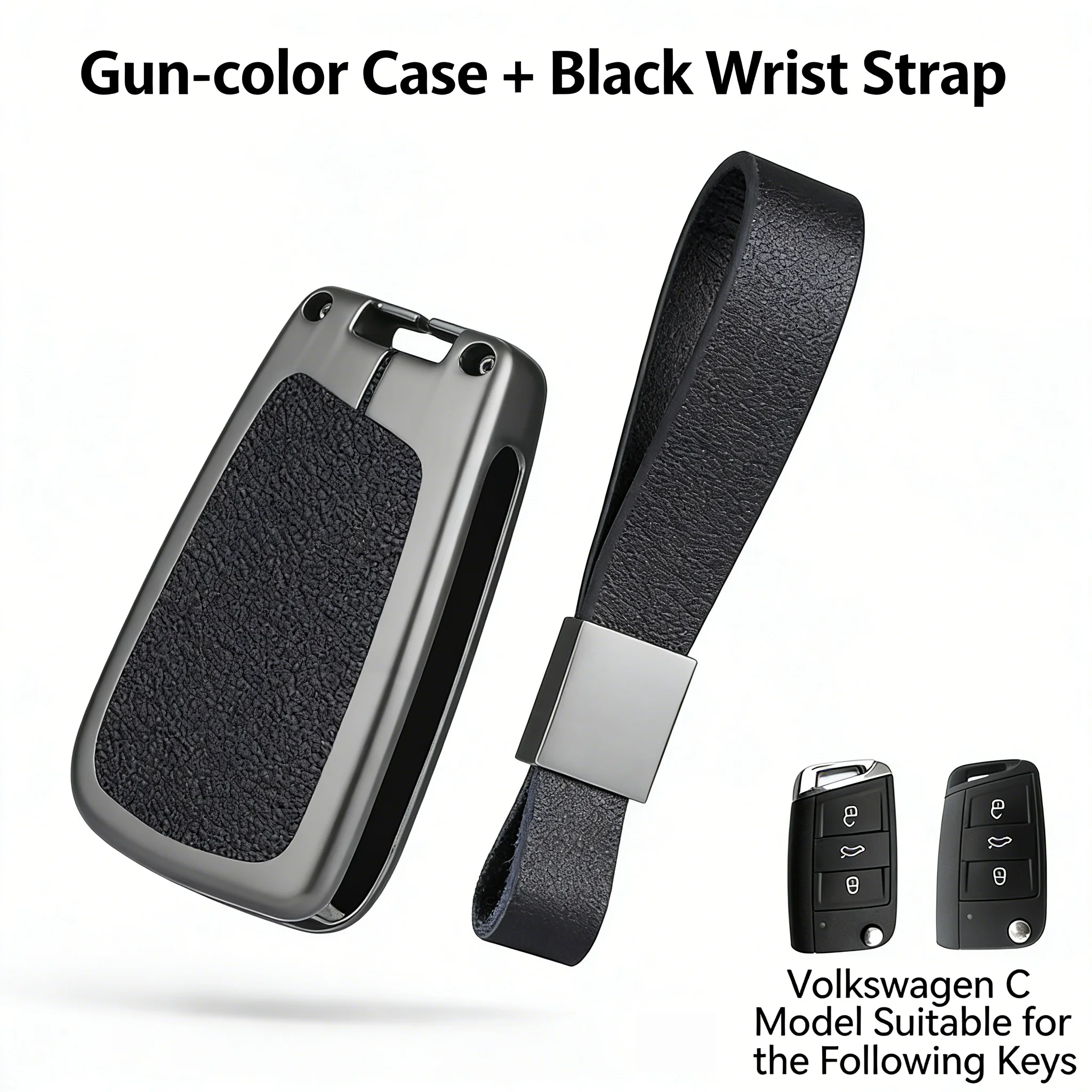 

Чехол для автомобильного ключа из цинкового сплава цвета оружейной стали с черной кожаной отделкой и брелоком для Volkswagen VW Golf 7 Passat C-модель, 3/4 кнопки, выкидной механизм