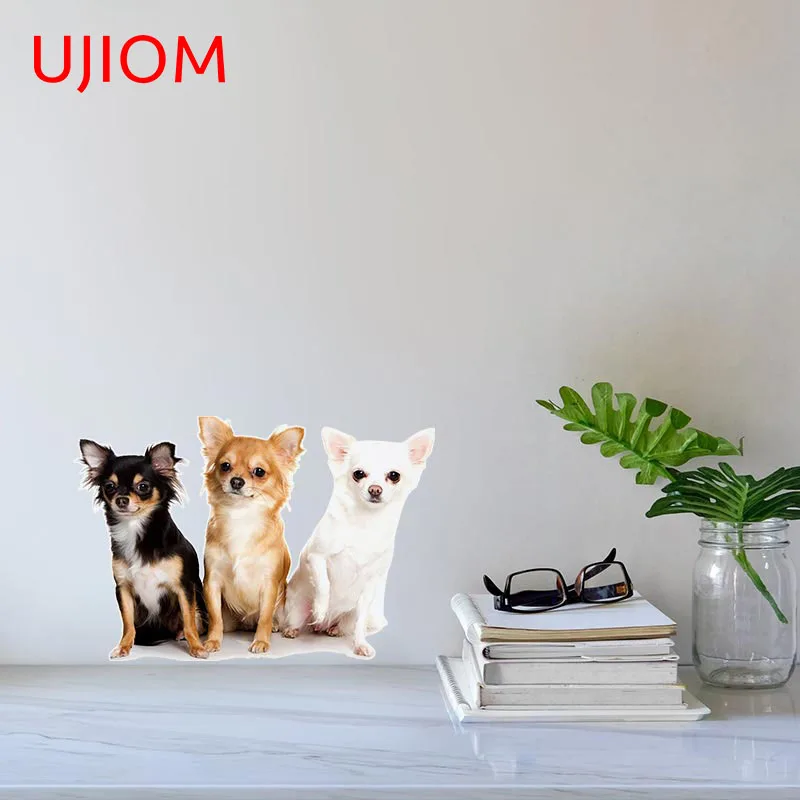 UJIOM Chihuahua Three Brothers Wall Sticker Window Glass Decal Bedroom Waterproof and Scratchproof Living Room Decoration