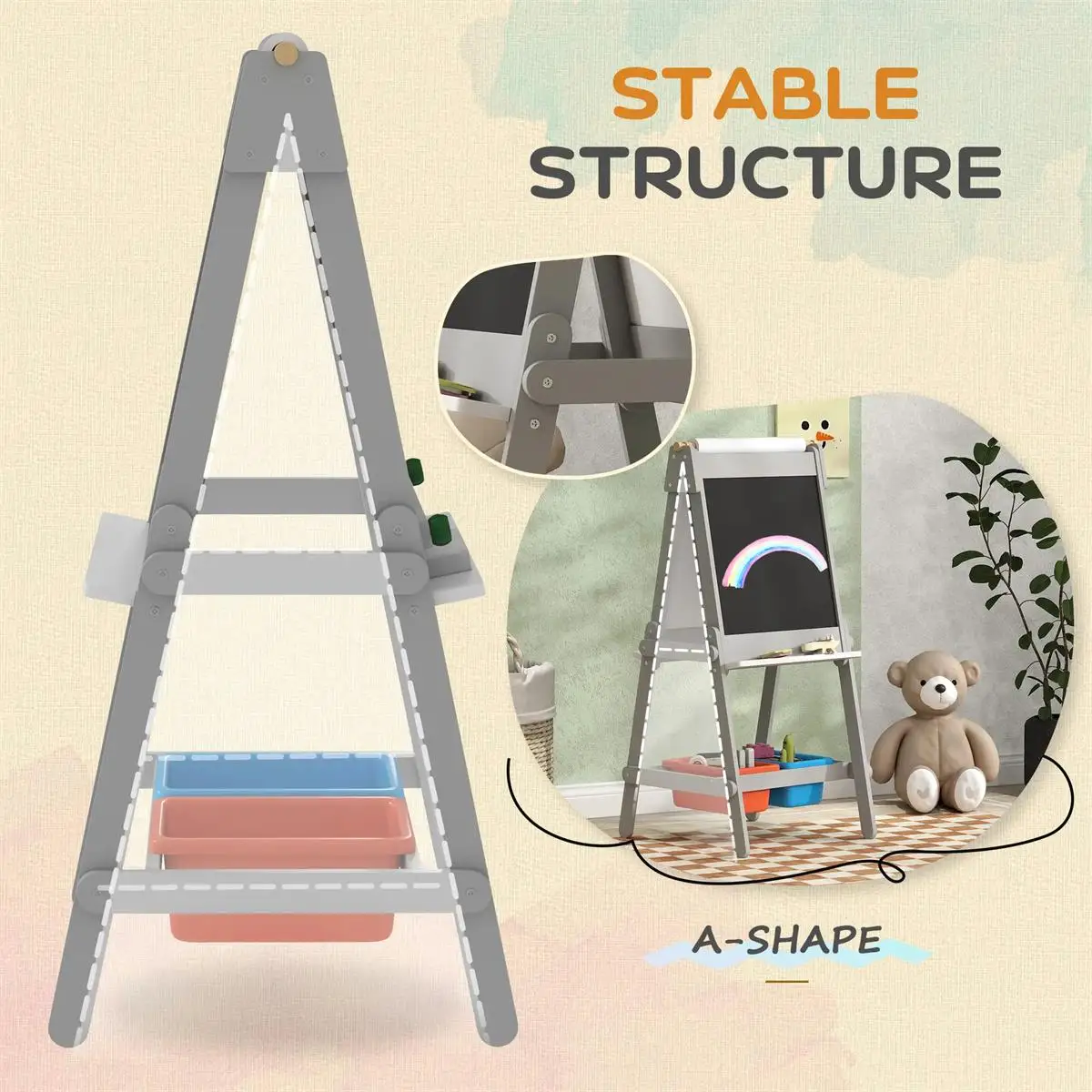 for kids Art Easel with Paper Roll - Double-Sided Whiteboard for Creative Fun - Gray