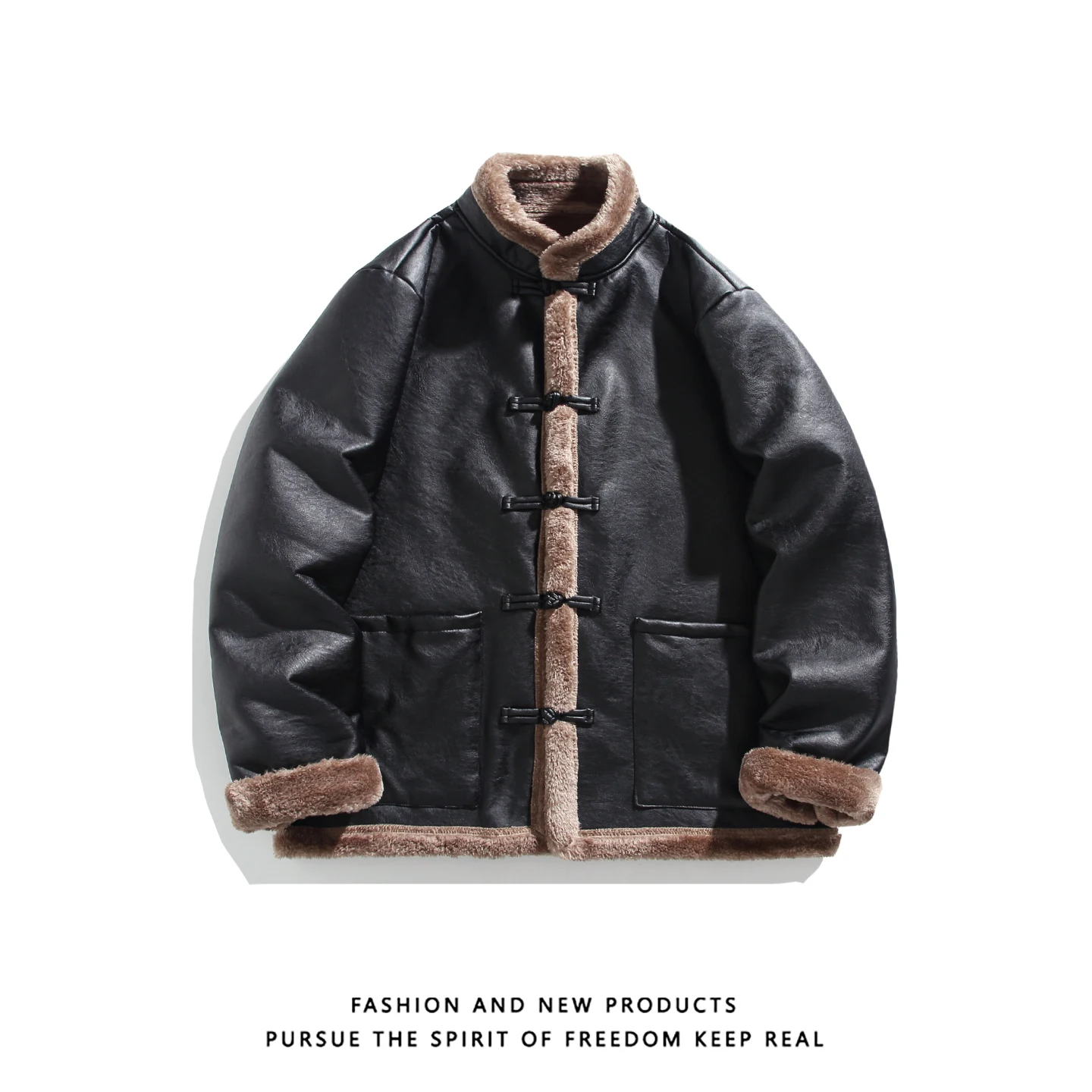 سترة شتوية للرجال من الفرو الجلدي لعام 2025 سترة جلدية غير رسمية سميكة ودافئة للرجال معطف دراجة نارية مقاوم للرياح سترات رجالي من البولي يوريثان #2