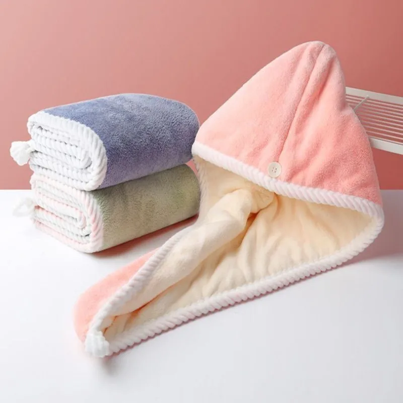 Coral Plush Dry Hair Cap Double Layered Thickened Women Water Absorbing Quick Drying Hair Wiping Towel Bath Cap Headband Towels