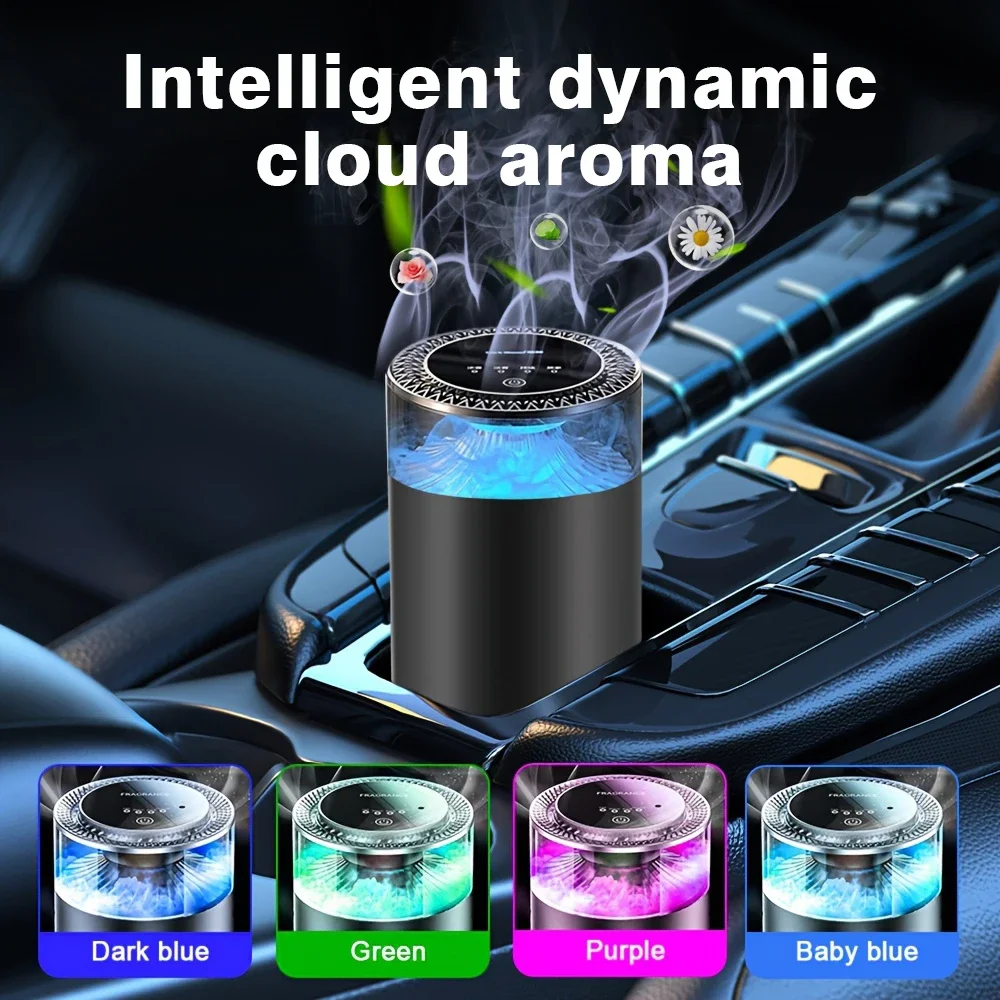 

New Smart Car Air Freshener Perfumes Diffuser Humidifier 4 Gear Adjustable Smell With Cloud Mist RGB Light Car Aromatherapy