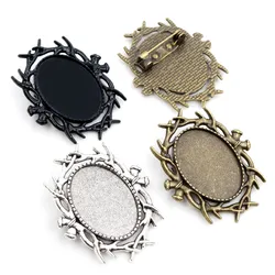 5pcs 18x25mm Inner Size Antique Silver Colors Bronze Plated Black Brooch Pin Classic Style Cameo Cabochon Base Setting