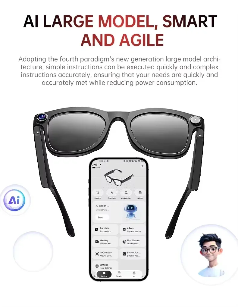 Lenovo AI Record Smart Glasses 2400W HD-Kamera Bluetooth-Brille KI-Sprachübersetzung Anruffunktion Sprachassistent Erwachsenen-Sonnenbrille – Detail 16