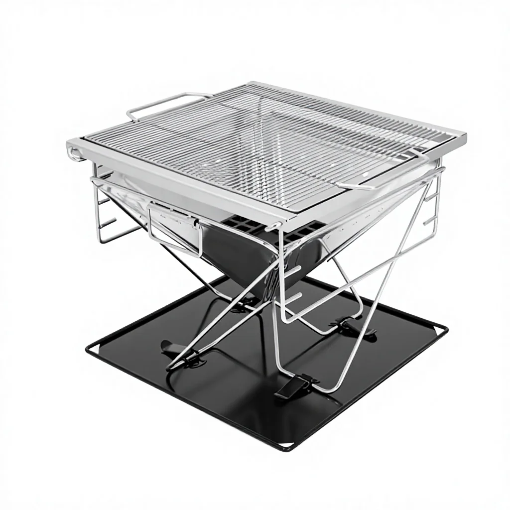 Portable Stainless Steel Camping Grill Foldable Outdoor BBQ Stove Charcoal Grilling Cooker for Hiking Camping