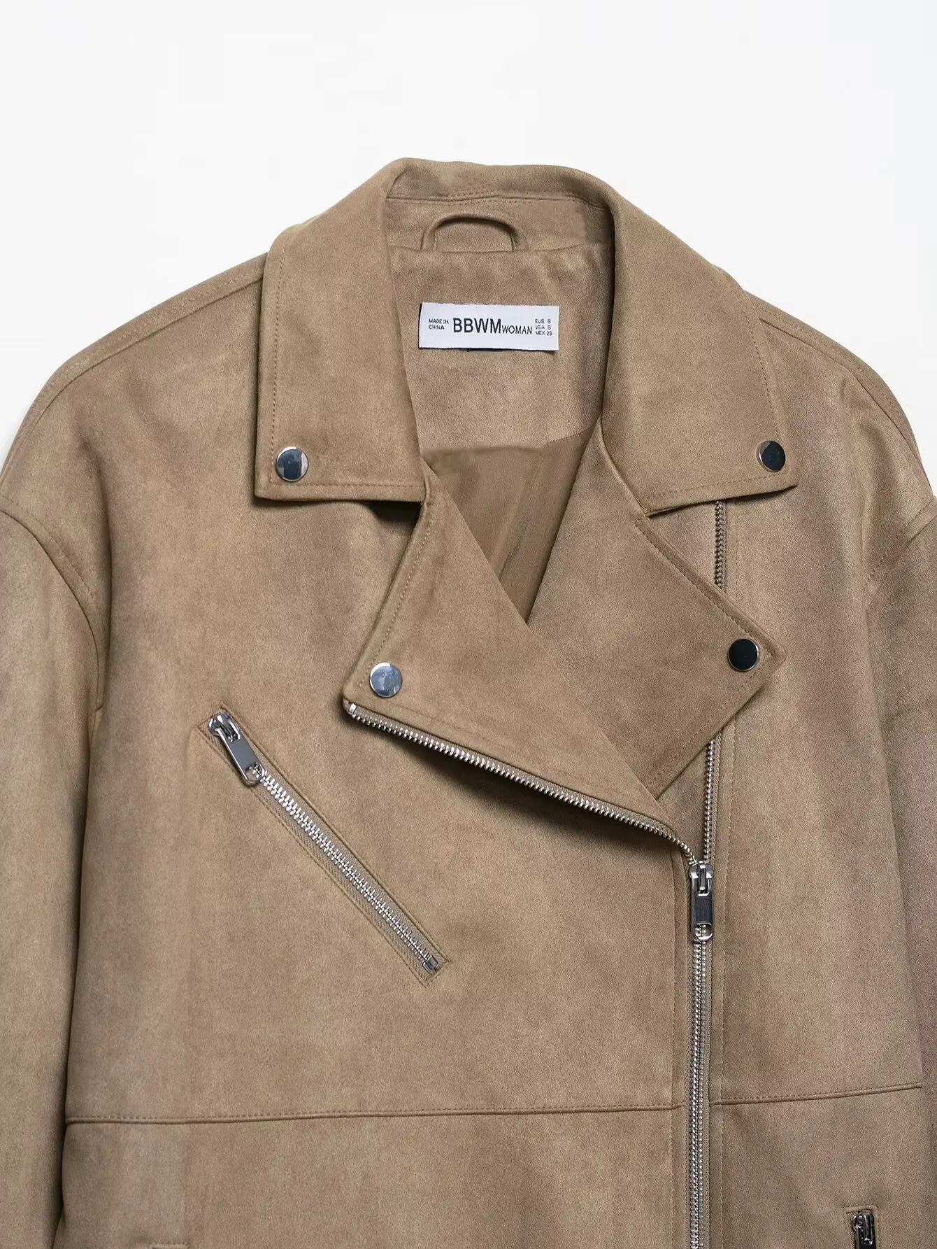 BB6847 2025 Autumn New Women's Fashion European and American Style Loose Edition Suede Effect Collar Motorcycle Coat 3046284