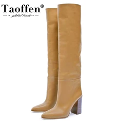 Taoffen 2023 INS Women Genuine Leather Knee High Boots Winter Warm Shoes For Women Fashion Party Club Footwear Size 34-43