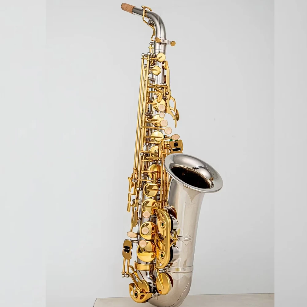 

NEW WO37 Brass Alto Saxophone Eb Nickel Plated Gold Key Professional alto Sax With Accessories