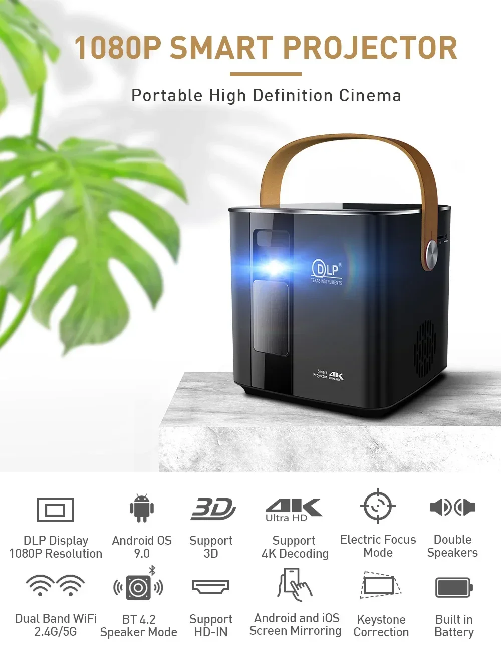 جهاز عرض Full HD 1920*1080 WIFI BT بروجكتور قصير 4K 1080p DLP للسينما المنزلية #6