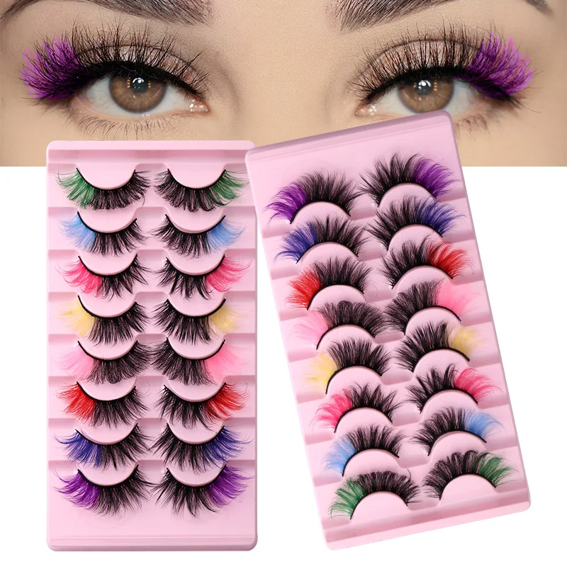 8 pairs Vibrant Colored False Eyelashes for Festival, Cosplay, and Stage Makeup - Dramatic and Decorative Fake Lashes Extension