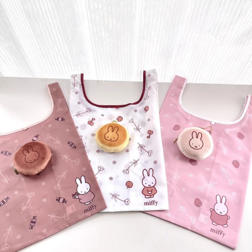 

Miffy Foldable Shopping Bag Eco Reusable Tote Bag Earphone Pouch Cartoon Portable Lightweight Grocery Bag for Travel Storage