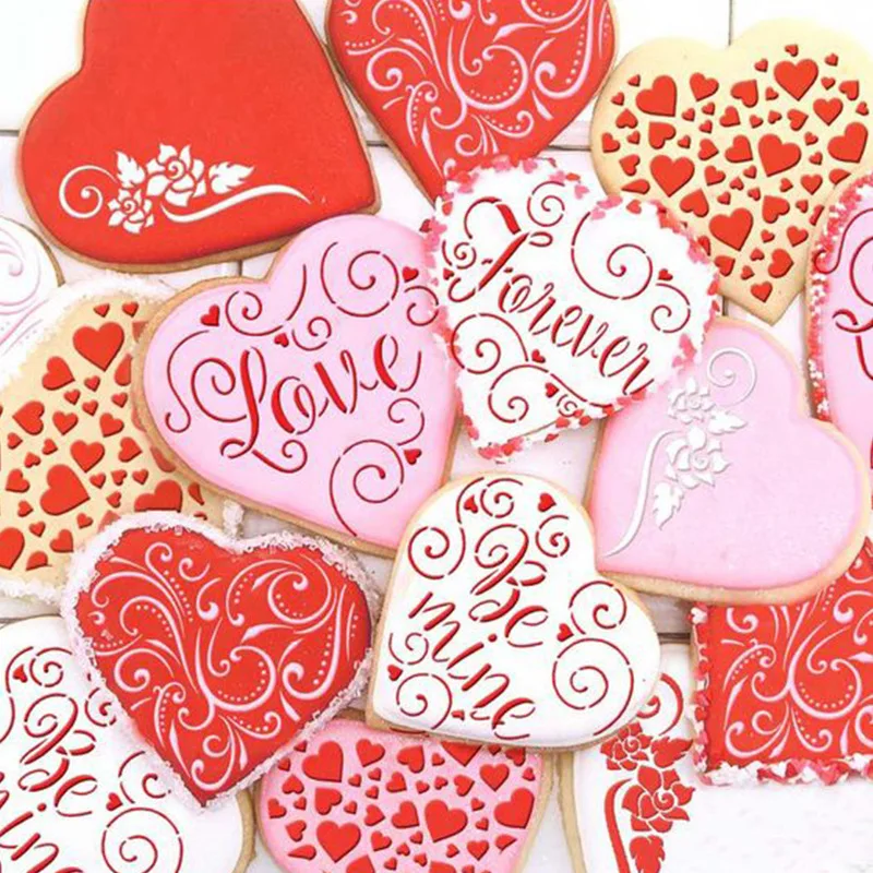 Wedding Love Heart Cookie Stencil Fondant Cake Mold Chocolate Biscuits Baking Mould Kitchen Cake Pastry Spray Tool Bakeware