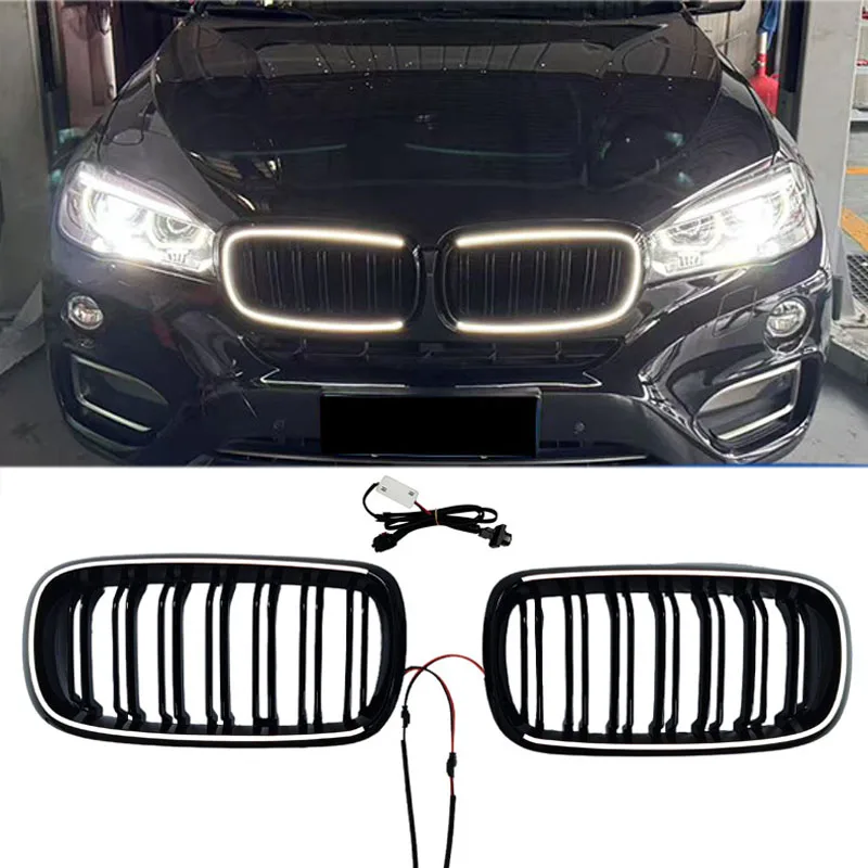 

For BMW F15 X5 Dual-Line With LED 2014 2015 2016 2017 2018 Front bumper mesh Racing grills Grill grille Car Accesorios