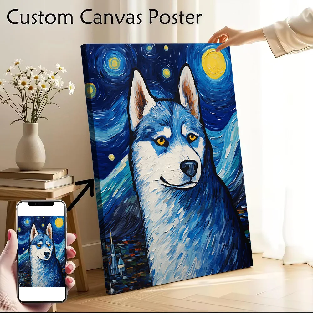 Siberian Husky Van Gogh Canvas Poster Wall Art Customizable High Quality Printed Picture for Living Room Interior Decoration