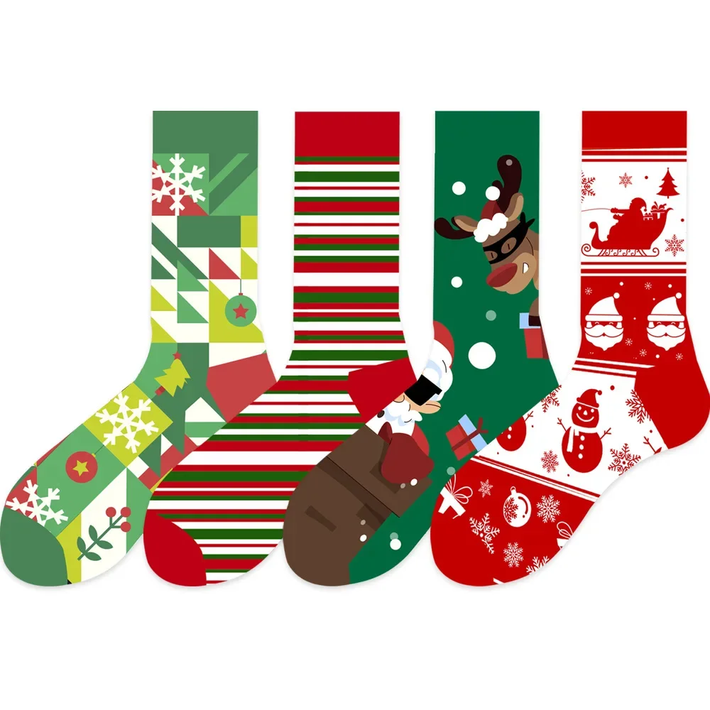 Men Women Socks Lover Christmas Halloween Celebrate Santa Elk Gift Party Biscuits Snow Happy Funny Tide Cotton Socks EU38-45