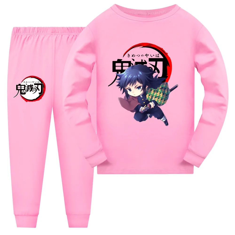 Baby Girls Tracksuit Demon Slayer Kid Pajama Set Polyester Child Clothes Teenage Boy Long Sleeve T Shirt Pants Suit Sleepwear