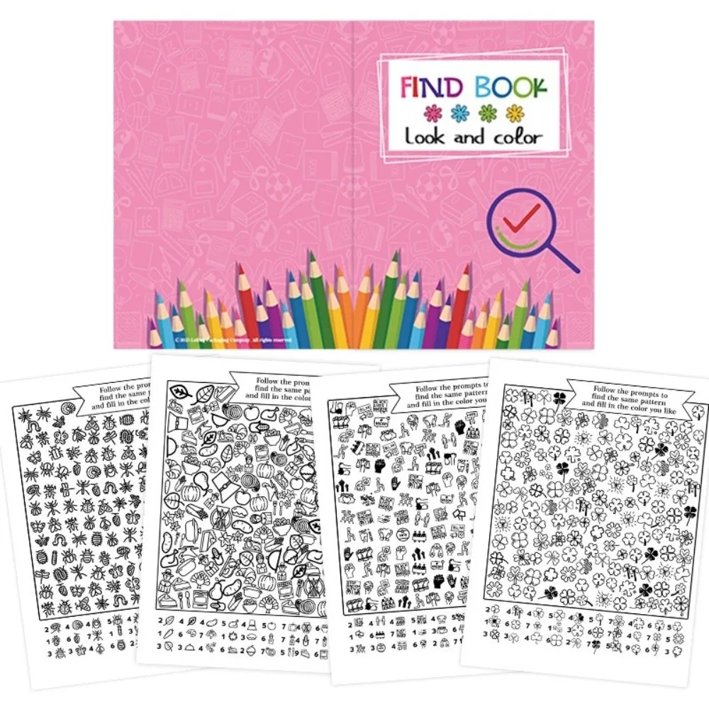 New 12 Pages Hidden Objects Book Interactive Concentration Training Find and Color Book Green Pink Painting Book Learning Play